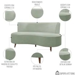 Sofá 2 Lugares para Sala Living 135cm Pés Palito Korah Z08 Boucle Verd