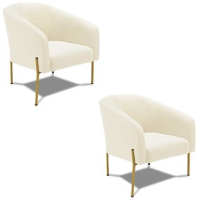 Poltrona Decorativa Pé de Ferro Dourado Kit 2 Stella Cotelê Int/Veludo D03 - D'Rossi - Off White