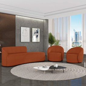 Sofá 4 Lugares Orgânico 220cm Morgan e 2 Poltronas Lua Bouclê D03 - D'Rossi - Terracota