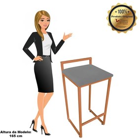 Banqueta Alta Lavinia Suede Base Cobre - Grafite