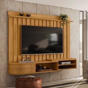 Painel TV 75 Pol 207cm Bancada Suspensa para Sala Elvano M20 - D'Rossi - Cumaru
