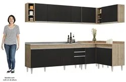 Armário de Cozinha Modulado de Canto 7 Peças CP36 com Pia Inox Castanh