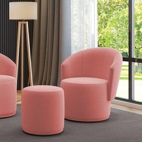 Poltrona e Puff Redondo Orgânico para Sala Malu Suede M11 - D'Rossi - Rose