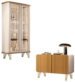 Conjunto 1 Cristaleira e 1 Buffet Decorativo Texas/Bambino Off White/Cinamomo G26 - Gran Belo 