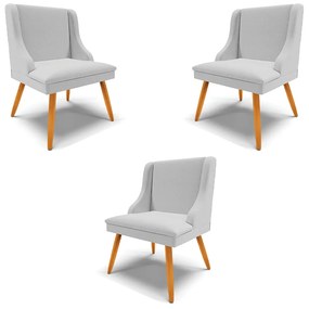 Kit 3 Cadeiras Decorativas Sala de Jantar Pés Palito de Madeira Firenze Linho Cinza/Natural G19 - Gran Belo