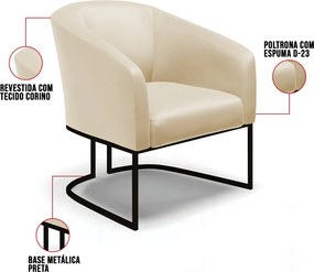 Poltrona Decorativa Industrial Preto Stella Sintético Bege D03 - D'Rossi