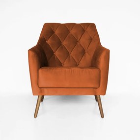 Kit 2 Poltronas Atena Decorativa Botonê Pés Palito Veludo Telha