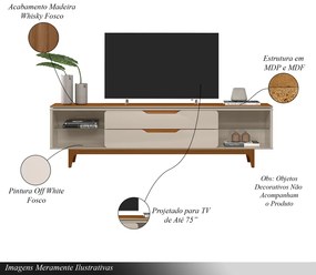 Rack Bancada Decorativo Luanda MDP/MDF TV até 85 Polegadas Gavetas Whisky/Off White G77 - Gran Belo