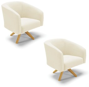 Poltrona Decorativa Giratória MA30 Kit 2 Stella Cotelê Ext/Veludo D03 - D'Rossi - Off White