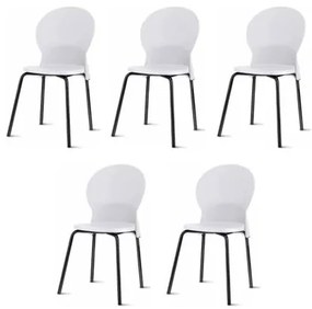 Kit 5 Cadeiras Luna Assento Branco Base Preta - 57698 Sun House