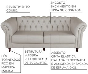 Sofá 3 Lugares Maggiore 240cm Couro Off White G58 - Gran Belo