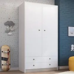 Guarda Roupa Infantil 2 Portas e 2 Gavetas Juno Branco A05  - Mpozenat