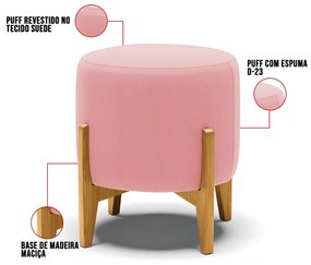 Puff Stella Suede Rosê Base Madeira Castanho - D'Rossi