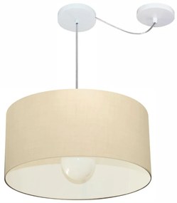 Lustre Pendente Cilíndrico Com Desvio Md-4230 Cúpula em Tecido 50x25cm Algodão Crú - Bivolt