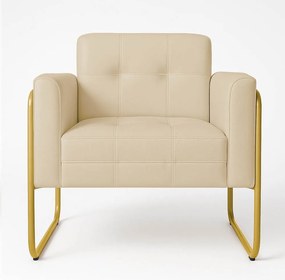 Poltrona Sala Industrial Alta Tubo Dourado Elisa Sintético D03 - D'Rossi - Bege