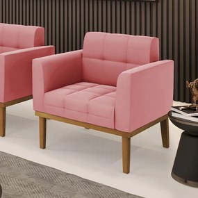 Poltrona Base de Madeira Fixa Castanho Elisa Suede D03 - D'Rossi - Rose