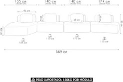 Sofá Ilha Com Chaise 589cm Living Moby Boucle Telha/Grafite Z08 - Mpoz