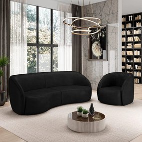 Conjunto Sofá Sala de Estar Bipartido 240cm e Poltrona Clarke PU Preto Manchado G45 - Gran Belo