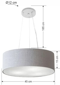 Lustre Pendente Cilíndrico Md-4184 Cúpula em Tecido 45x15cm Rustico Cinza - Bivolt