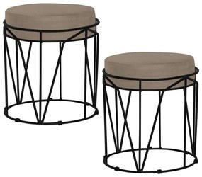 Kit 2 Puffs Decorativo Sala de Estar Base Preto Chloe Suede Cappuccino G41 - Gran Belo