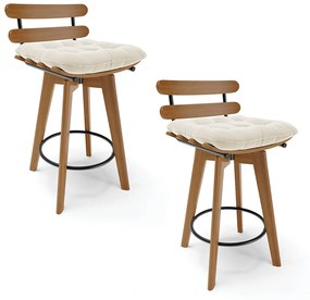 kit 02 Banquetas Giratória Costela Veludo Base Madeira MA70 - DRossi - Bege