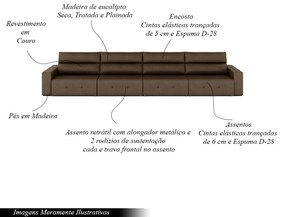 Sofá Retrátil 8 Lugares 484cm 4 Módulos Nero Couro Cappuccino G52 - Gran Belo