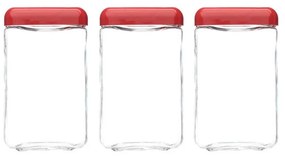 Kit 3 Potes de Vidro Tendenza 1,3L - Vermelho