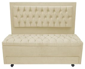 Cabeceira com Calçadeira Baú Casal King 195cm Paris Capitonê Suede Bege - Sheep Estofados - Bege