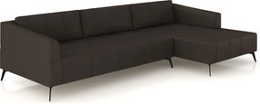 Sofá Bipartido Sala de Estar Kiara 292cm Chaise Direito Pés de Ferro Couro Marrom G52 - Gran Belo