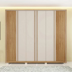 Guarda Roupa Casal 268cm Bravus 6 Portas de Bater com 4 Gavetas MDP Buriti/OffWhite G11 - Gran Belo