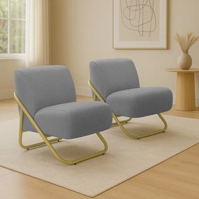 Poltrona Sala Estar Industrial Dourado Kit 2 Martina Bouclê Grafite K01 - D'Rossi