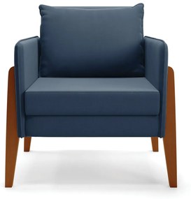 Kit 1 Sofá Namoradeira e 2 Poltronas Lana Suede Azul Marinho Base de Madeira - D'Rossi