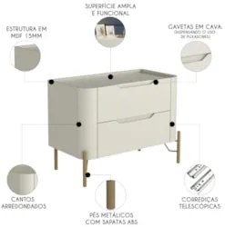 Mesa Cabeceira Quarto 68cm 2 Gavetas Becca Luna/Dourado I06 - Mpozenat