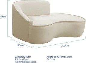 Divã Recamier Curvo Sala de Estar Recepção Marrocos 200cm Lado Direito Bouclé