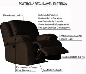 Poltrona do Papai Reclinável Elétrica Magnum Veludo Marrom Chocolate G23 - Gran Belo