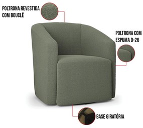 Poltrona Sala de Estar Base Giratória Kit 2 Stella Max Bouclê D03 - D'Rossi - Verde Pistache