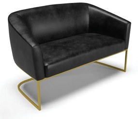 Namoradeira e 2 Poltronas Industrial Dourado Stella Sintético PU D03 - D'Rossi - Preto