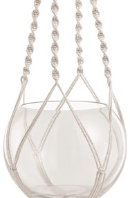 Cachepot Pendente em Vidro e Macramê Branco 80x20 cm - D'Rossi