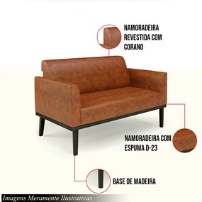 Poltrona Namoradeira Decorativa Isabella Pés Fixo em Madeira Preto PU Nozes G19 - Gran Belo