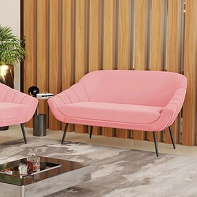 Namoradeira 02 Lugares Giovana Suede Rosê Pés Palito de Ferro - D'Rossi