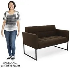 Sofá Namoradeira e 2 Poltronas Base Industrial Preto Ana Suede Marrom