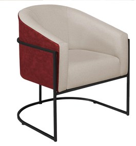 Poltrona Luiza Base de Ferro Preto Factor Vermelho e Linho - ADJ Decor