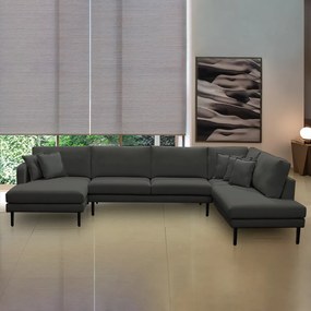 Sofá Decorativo Sala de Estar Osaka 430cm Modulado em U com Almofadas Pés em Madeira Linho Grafite G89 - Gran Belo