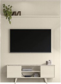 Conjunto Painel com Bancada Morpheus 2 Portas Deslizantes MDP até 65 Calacata/OffWhite G97 - Gran Belo