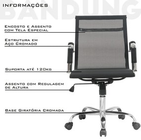 Cadeira de Escritório Giratória Com Regulagem de Altura Bandung Preto G24 - Gran Belo