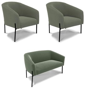 Sofá Namoradeira e 2 Poltronas Pé Ferro Pto Stella Bouclê D03 - D'Rossi - Menta