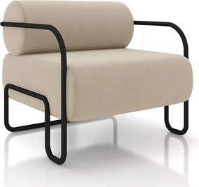 Poltrona Decorativa Sala de Estar Polatsk Base Industrial de Ferro Veludo Bege G33 - Gran Belo