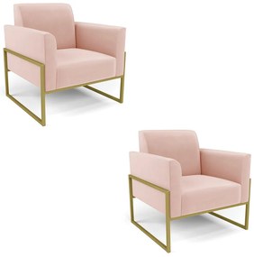 Kit 2 Poltronas Base Industrial Alta Dourado Marisa Veludo Rosê