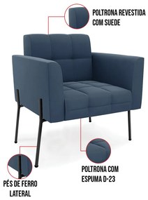 Poltrona Pé de Ferro Preto para Sala Elisa Suede D03 - D'Rossi - Azul Marinho