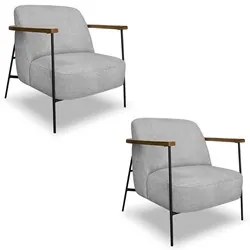 Poltrona para Sala Pés Metálicos Kit 2 Ellen S06 Boucle Cinza - Mpozen